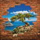 Sticker mural trompe l'oeil arbre vue sur la mer 