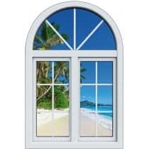 Sticker Fenêtre trompe l'oeil déco Palmier plage