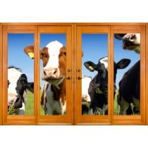 Stickers fenêtre trompe l'oeil Vaches