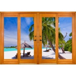 Stickers fenêtre trompe l'oeil Les Seychelles
