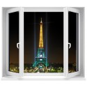 Sticker Fenêtre trompe l'oeil Paris la nuit
