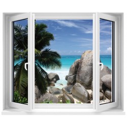 Sticker Fenêtre trompe l'oeil Seychelles