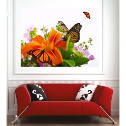 Affiche poster fleurs papillons