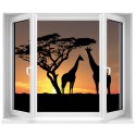 Sticker Fenêtre trompe l'oeil Safari Girafe