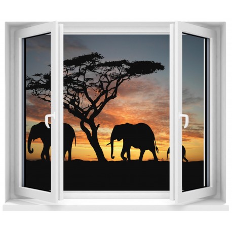 Sticker Fenêtre Safari Eléphants