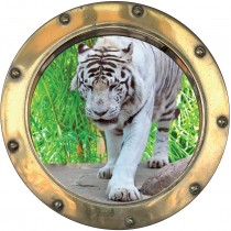 Sticker hublot trompe l'oeil Tigre blanc