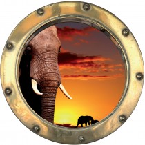 Sticker hublot trompe l'oeil Eléphant