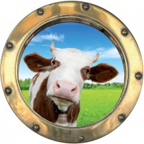 Sticker hublot trompe l'oeil Vache