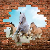 Sticker mural trompe l'oeil chevaux 