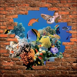 Sticker mural trompe l'oeil poissons tropicaux